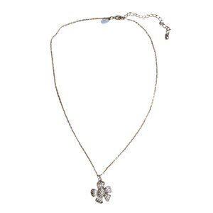 Lia Sophia Clear Rhinestone Flower Floral Pendant Chain Necklace Silver Tone